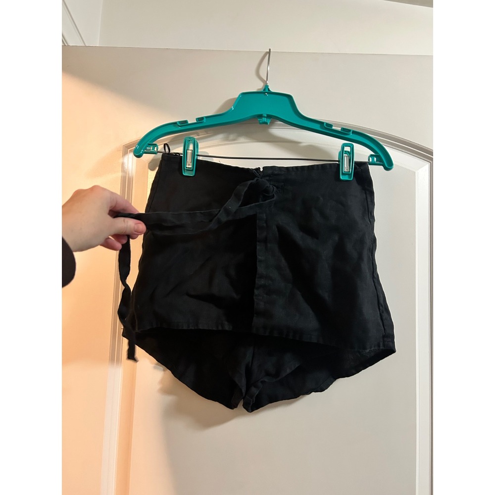 SIR The Label Black Linen Blend High Waisted Wrap Shorts Size 2 au and 4 us